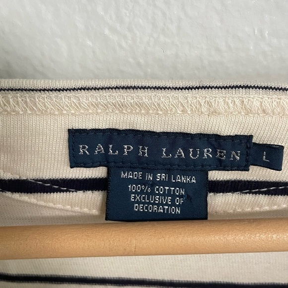 Ralph Lauren Striped Pattern Dress 3/4 Sleeve Boat Neck White & Blue Size Large - Picture 6 of 6